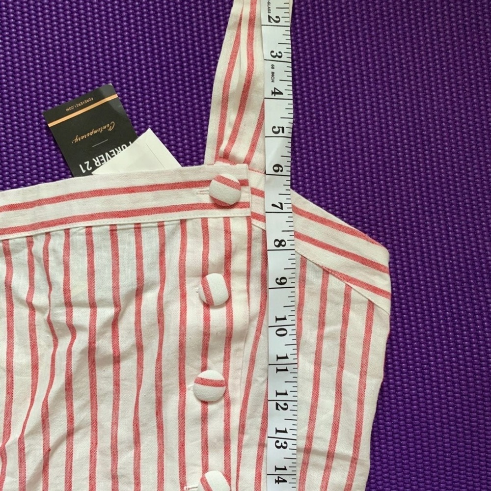 NEW Forever 21 F21 Women linen stripe crop top L & matching button down - Picture 7 of 16